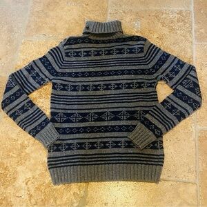 MINIMUM Women Gray Blue Wool Blend Patterned Turtleneck Sweater Size Large